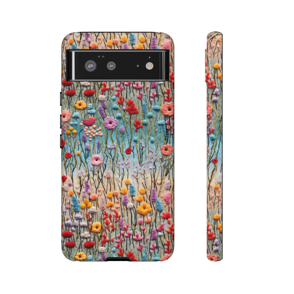 Aura Blue Phone Case – Colorful Floral Embroidery Aesthetic