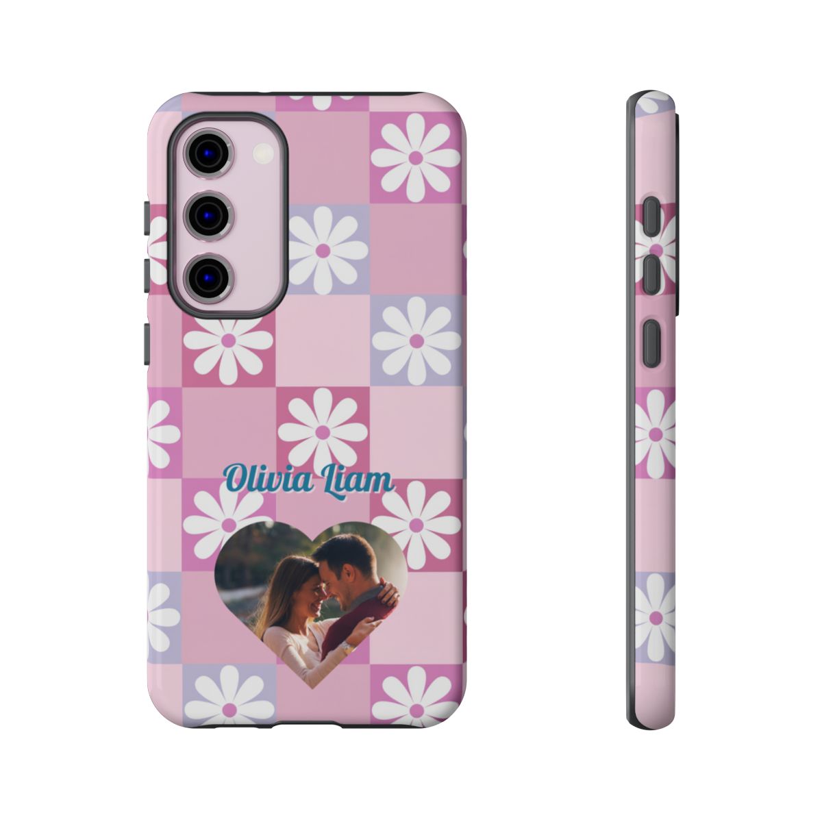 Personalized Pink Floral Checkered Tough Case