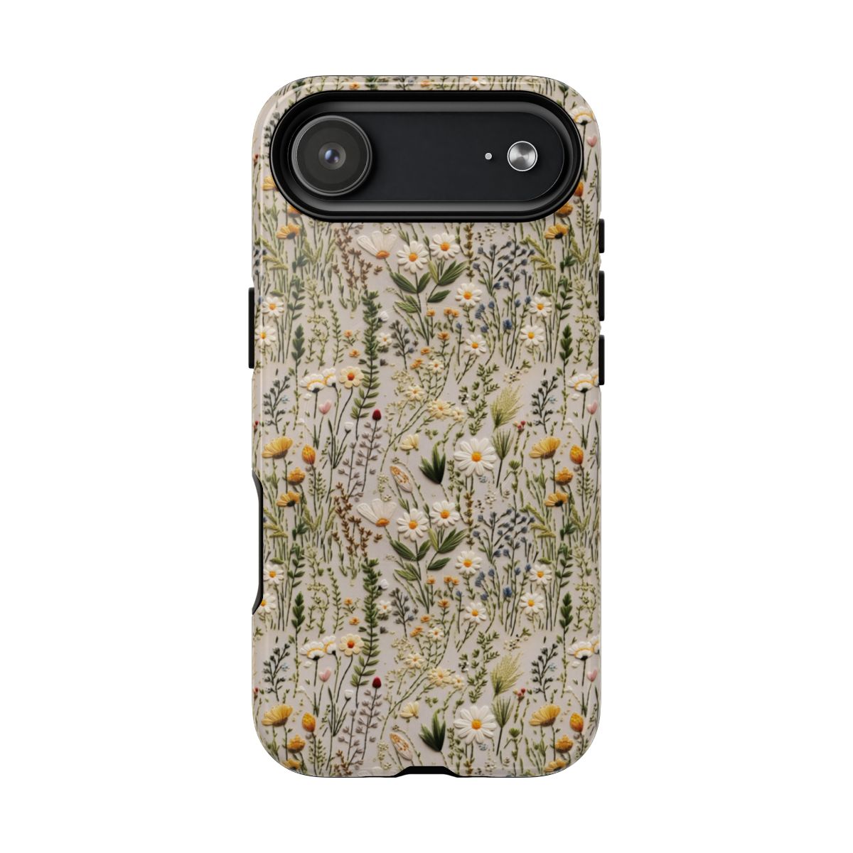 Woven Field Phone Case – Neutral Daisy Embroidery Floral Aesthetic