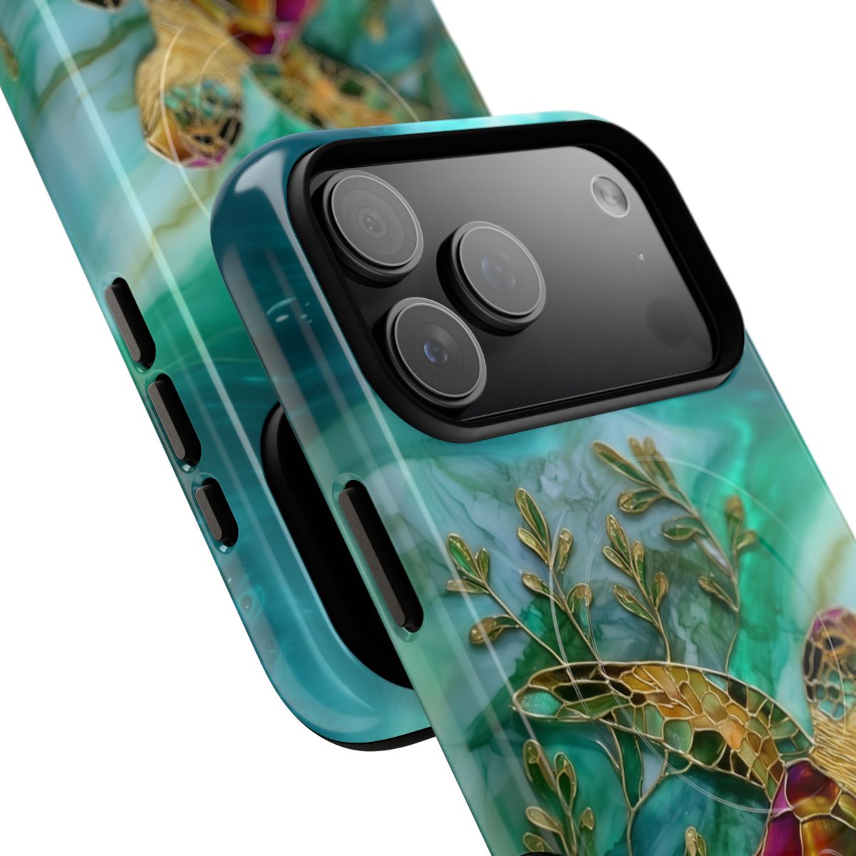 Sea Turtle Stained Glass Phone Case - Mosaic Ocean Art