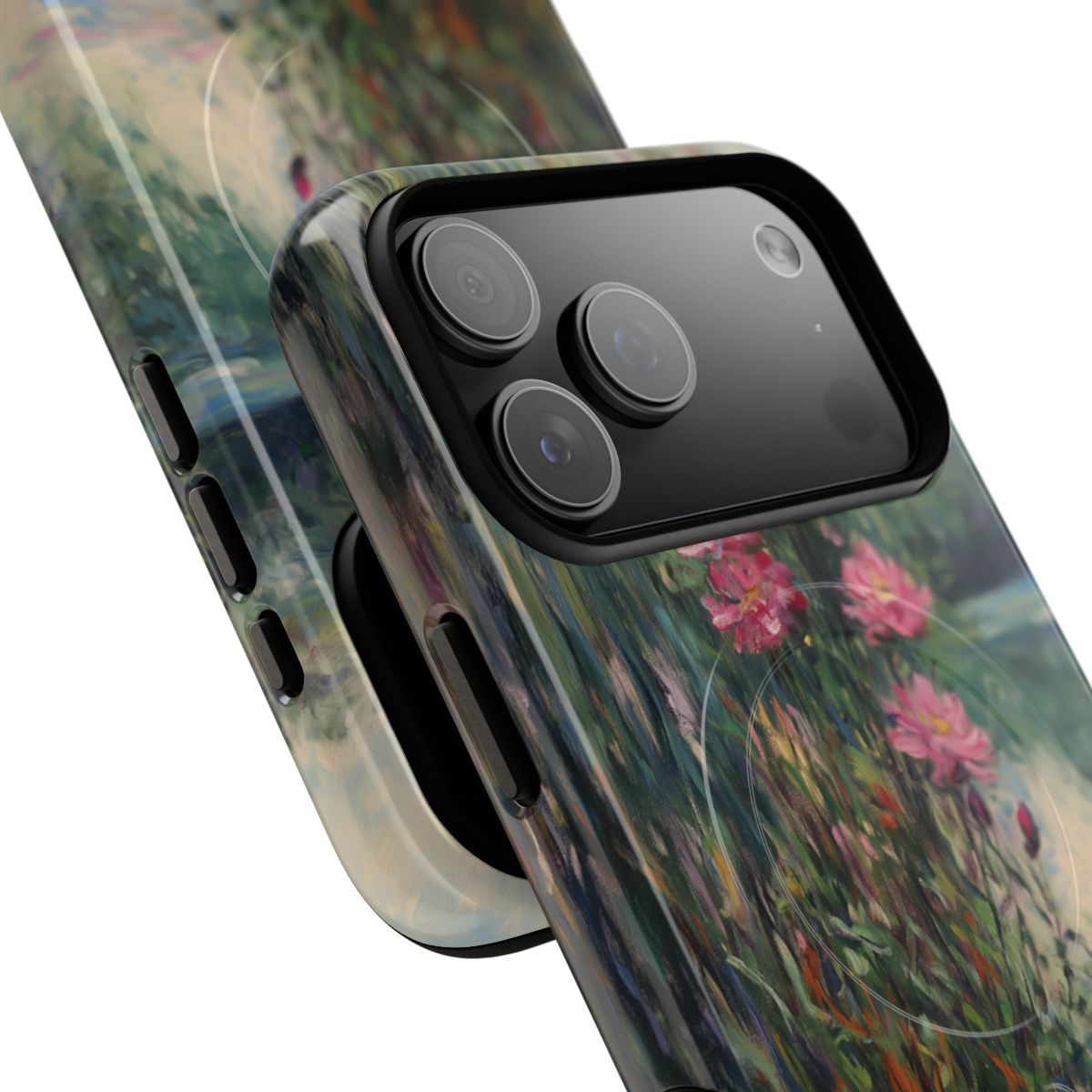 Art-themed phone case design with soft, textured brushstrokes depicting a classic serene nature scene.