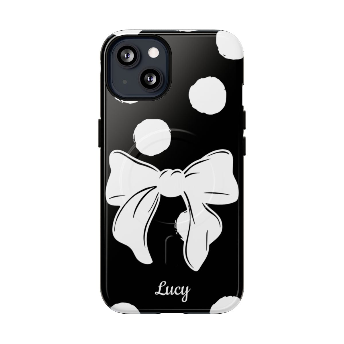 Personalized Black Polka Dot Bow Phone Case – Custom Name Coquette Retro Aesthetic