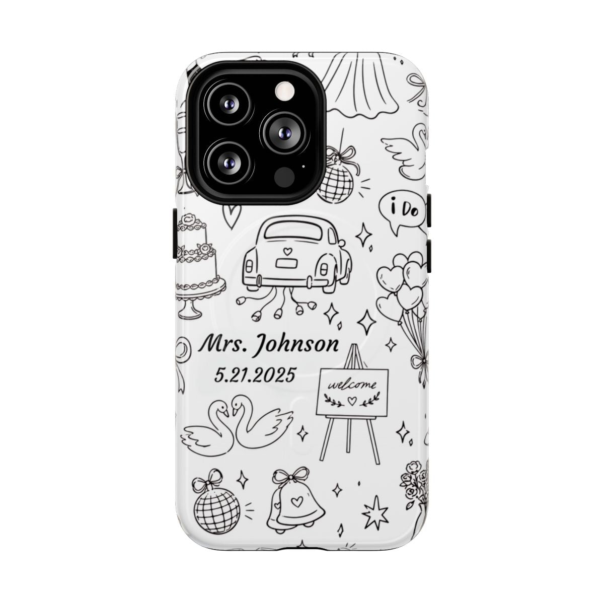 Black Wedding Phone Case – Personalized Name & Date Gift