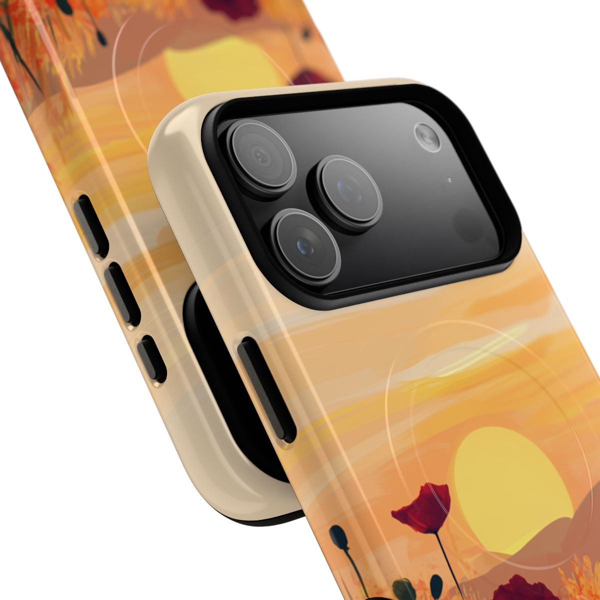 Artistic floral nature phone protector with a cozy golden hour glow and wildflower field.