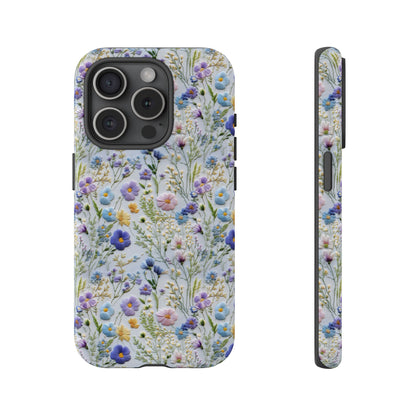 Wisteria Phone Case – Blue Embroidery Wildflower Aesthetic