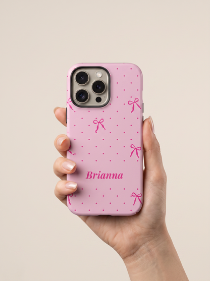 Personalized Pink Bow Phone Case – Custom Name Polka Dot Coquette Aesthetic
