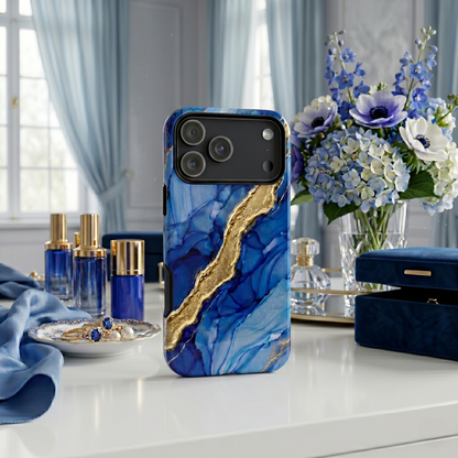 Blue Gold Marble Phone Case – Luxury Sapphire Geode Ink Art Design