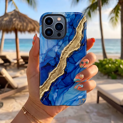 Blue Gold Marble Phone Case – Luxury Sapphire Geode Ink Art Design