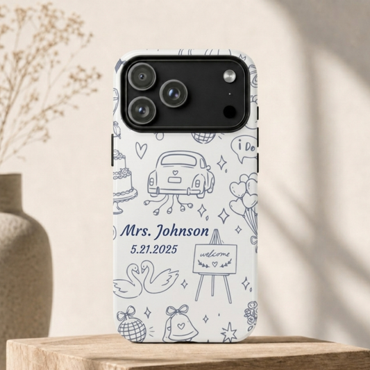 Navy Blue Personalized Wedding Phone Case – Custom Name & Date Bridal Gift