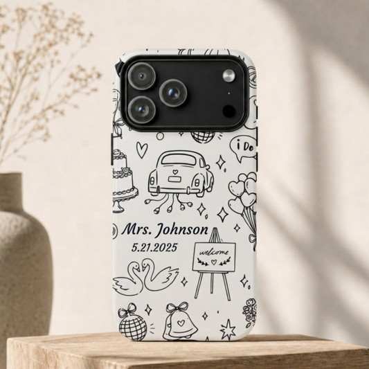 Black Wedding Phone Case – Personalized Name & Date Gift