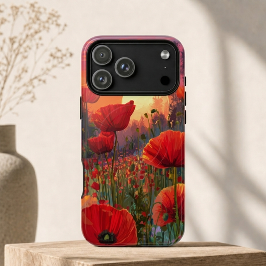 Harvest Moon Red Poppy Phone Case - Golden Hour Floral Meadow Art
