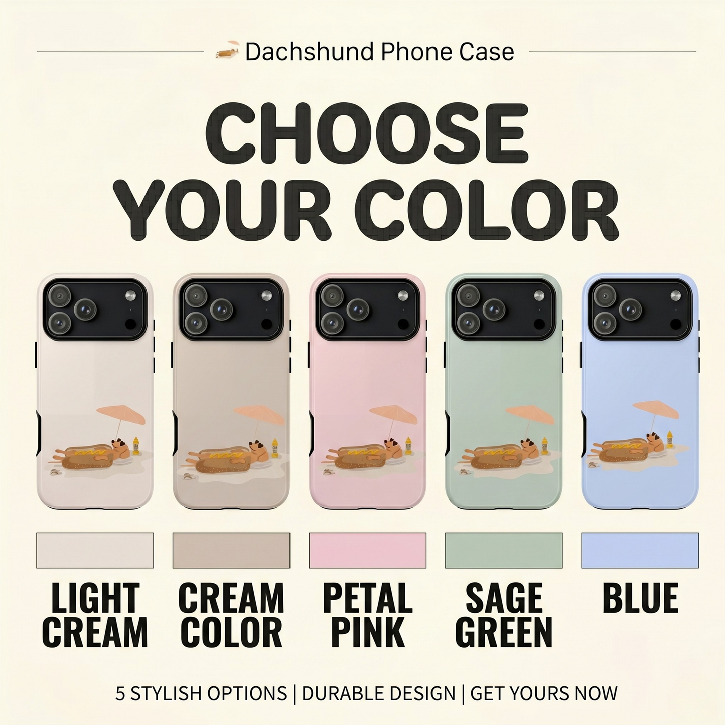 Funny Dachshund Phone Case – Minimalist Hot Dog Summer Aesthetic