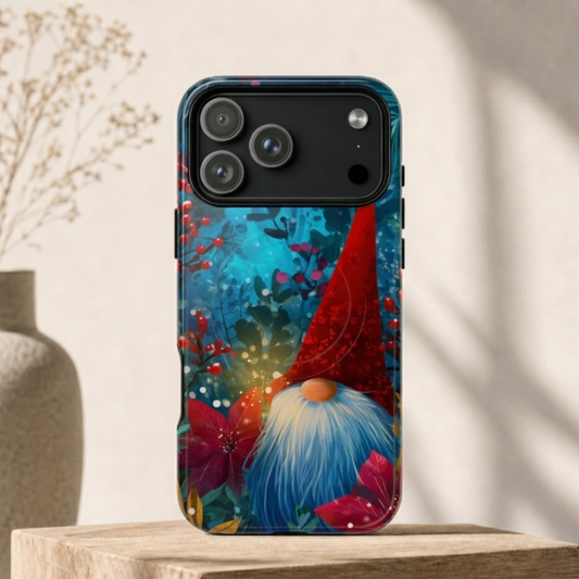 Enchanted Forest Gnome Phone Case - Whimsical Red Hat Garden Art
