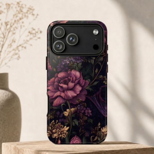 Moody Botanical Phone Case - Dark Floral Peonies & Foliage
