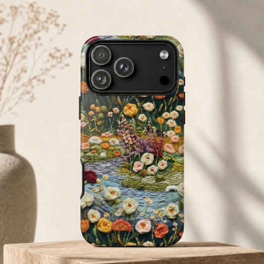 Garden Bloom Phone Case – Detailed Embroidery Floral Aesthetic