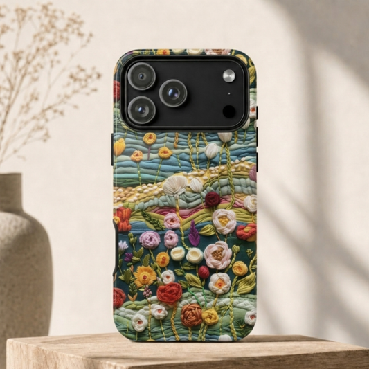 Embroidered Rosette Phone Case - 3D Boho Floral Art