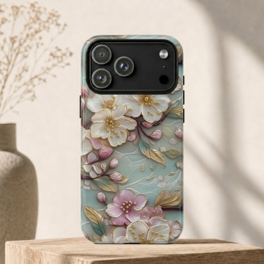 Mint Sakura Phone Case - 3D Sculpted Cherry Blossom