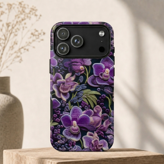 Orchid Veil Phone Case – Purple Embroidery Floral Aesthetic