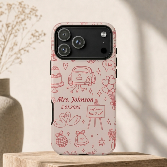 Pink Personalized Wedding Phone Case – Custom Name & Date Bridal Gift