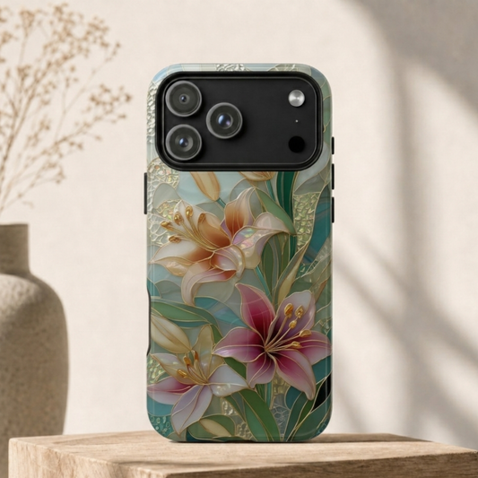 Mosaic Lily Phone Case - Stained Glass Floral Art