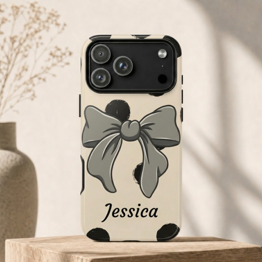 Personalized Polka Dot Bow Phone Case – Custom Name Coquette Retro Aesthetic