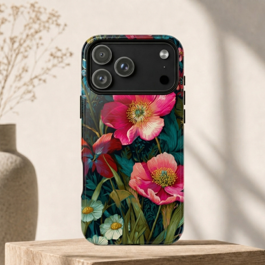 Jungle Luxe Tropical Floral Phone Case - Vibrant Pink Hibiscus Art