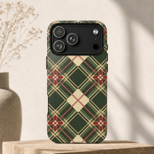 Green and Red Christmas Plaid Phone Case - Festive Patchwork