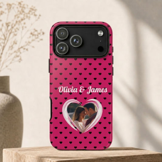 Personalized Photo Pink Heart Phone Case - Custom Photo & Name