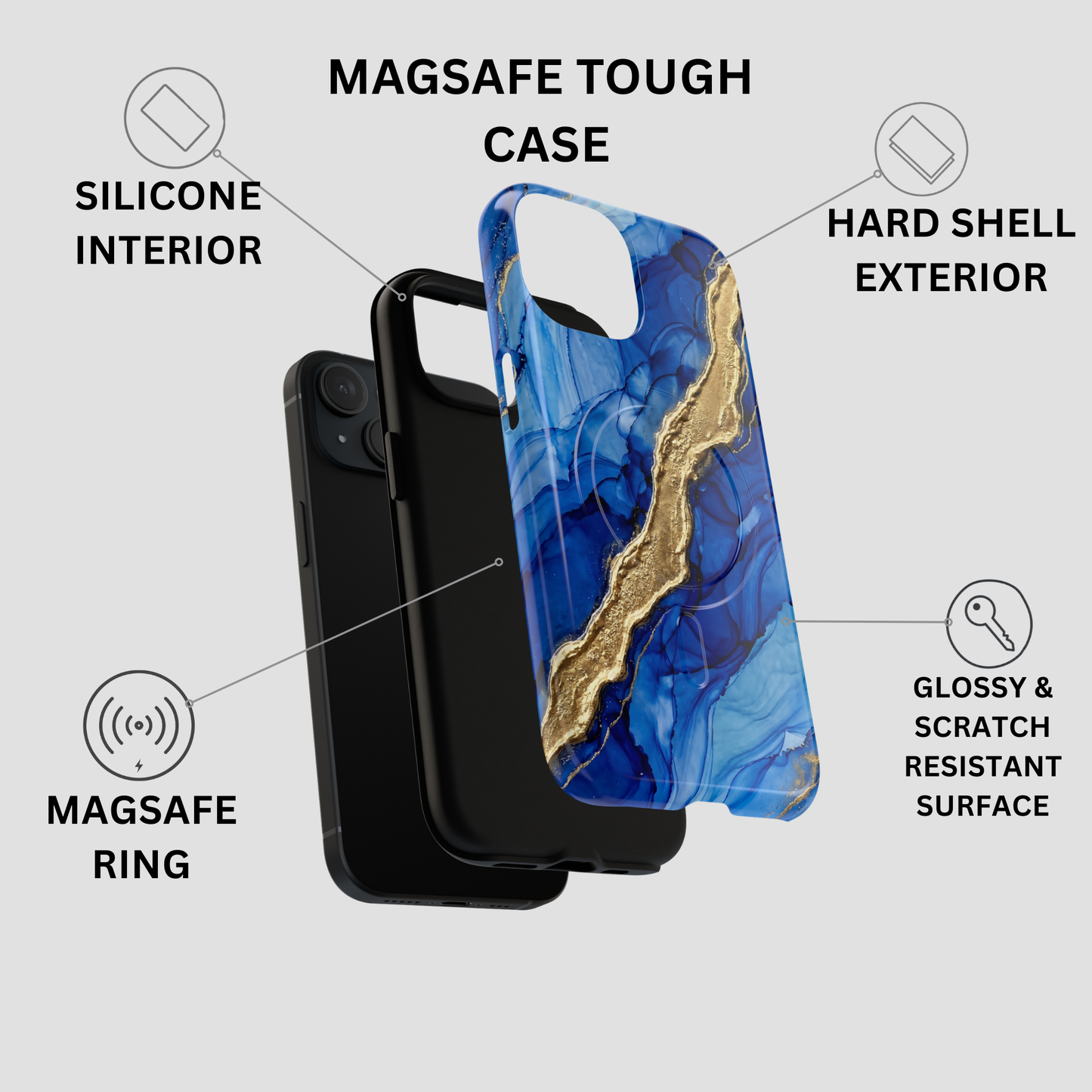 Blue Gold Marble Phone Case – Luxury Sapphire Geode Ink Art Design