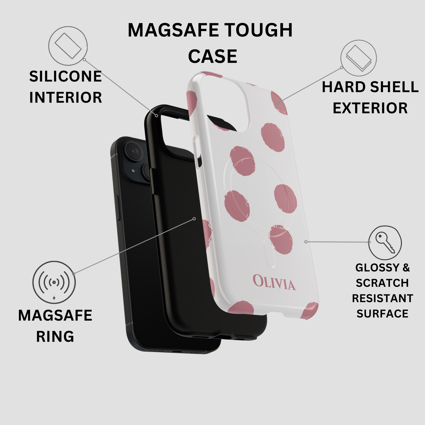 Personalized Pink Polka Dot Phone Case – Custom Name White Blush Aesthetic