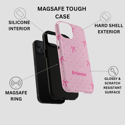 Personalized Pink Bow Phone Case – Custom Name Polka Dot Coquette Aesthetic