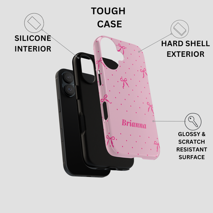 Personalized Pink Bow Phone Case – Custom Name Polka Dot Coquette Aesthetic