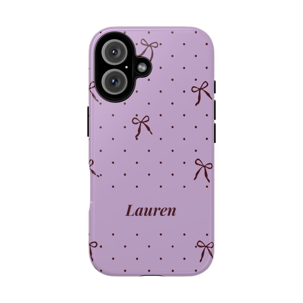 Personalized Lavender Bow Phone Case – Custom Name Polka Dot Coquette Aesthetic