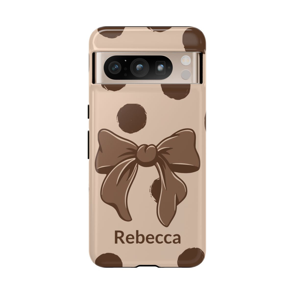 Personalized Brown Polka Dot Bow Phone Case – Custom Name Coquette Retro Aesthetic
