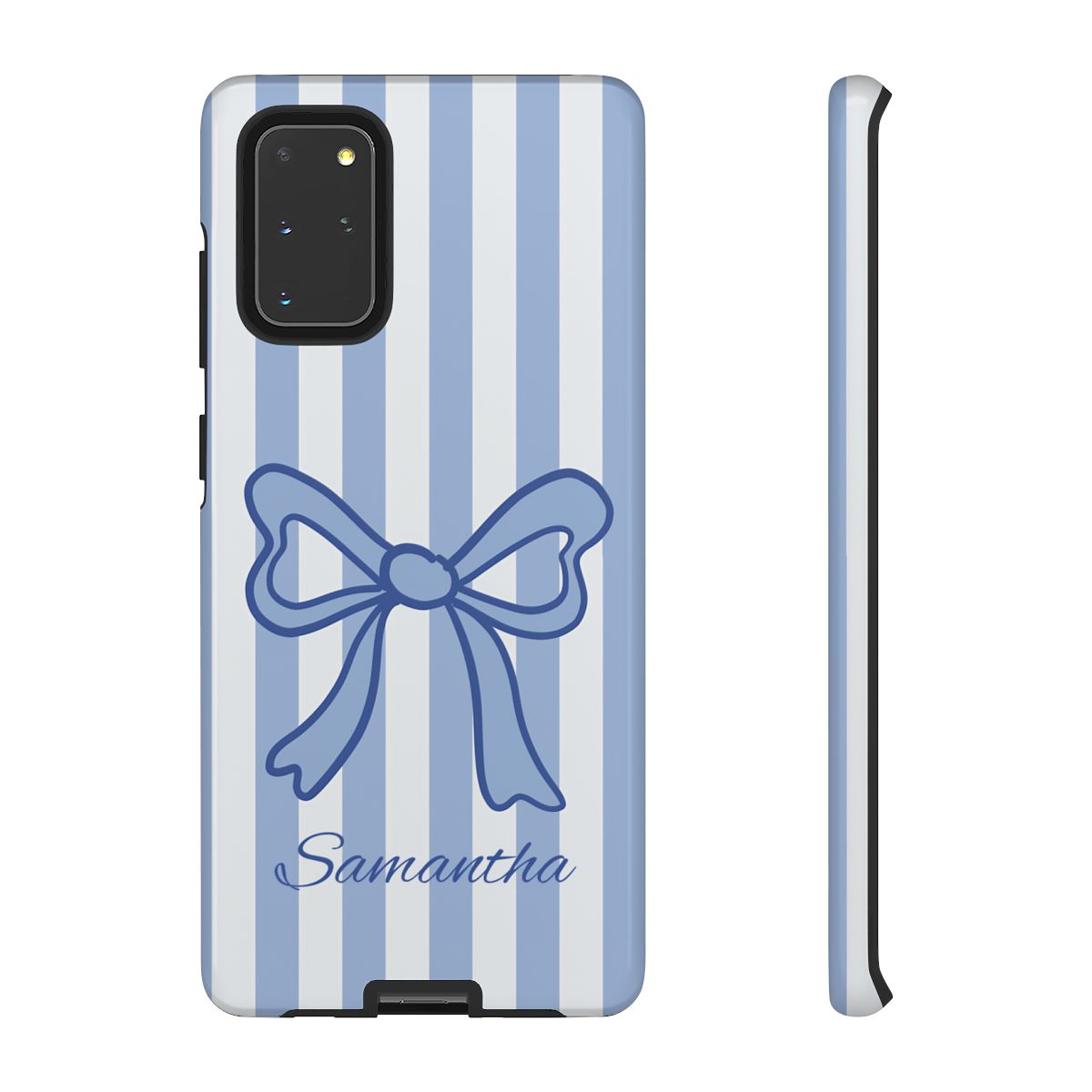 Personalized Coquette Bow Phone Case – Blue Striped Preppy Ribbon Aesthetic