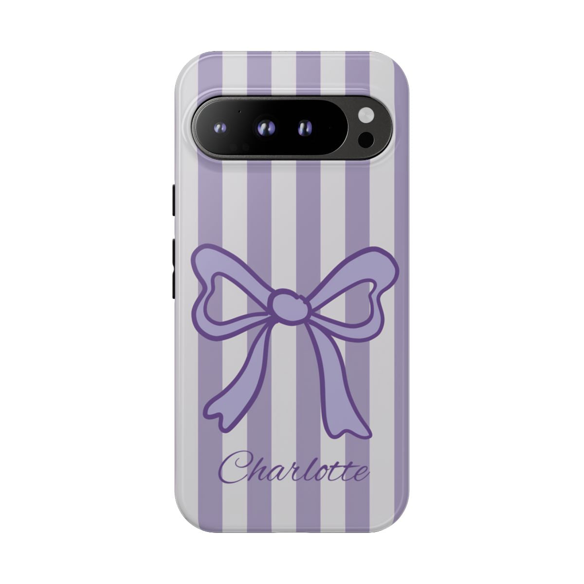 Personalized Lavender Bow Phone Case – Purple Striped Coquette Ribbon Aesthetic