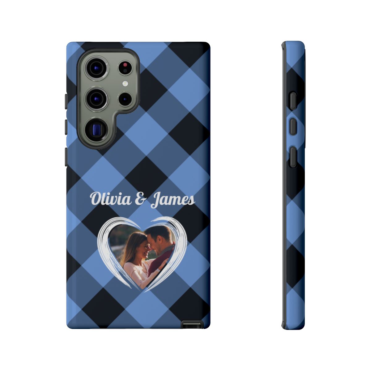 Personalized Blue Plaid Phone Case - Custom Photo & Name