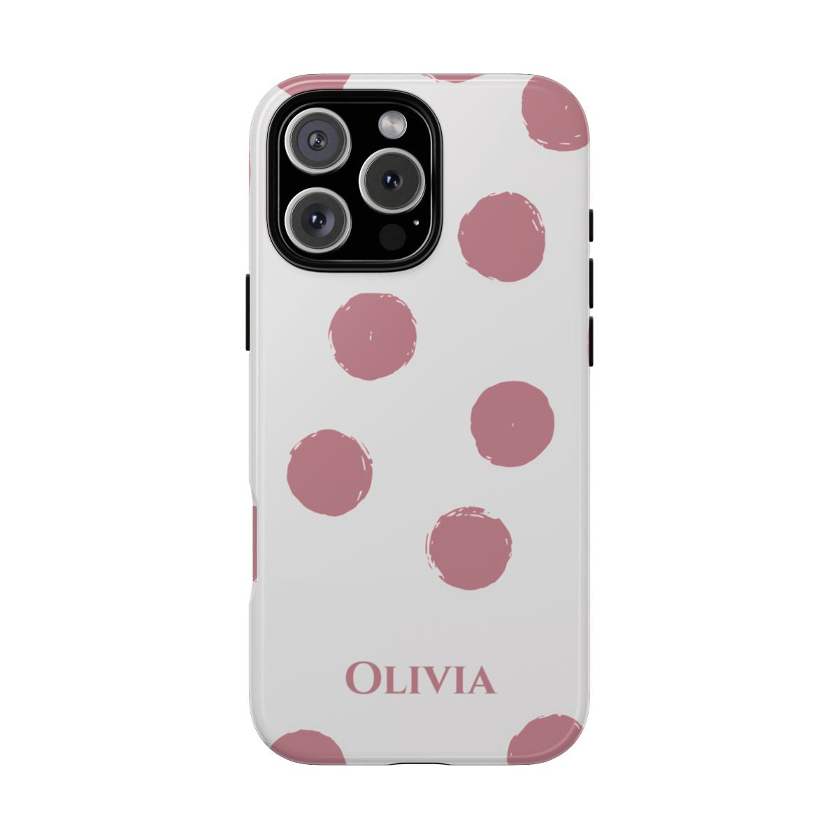 Personalized Pink Polka Dot Phone Case – Custom Name White Blush Aesthetic