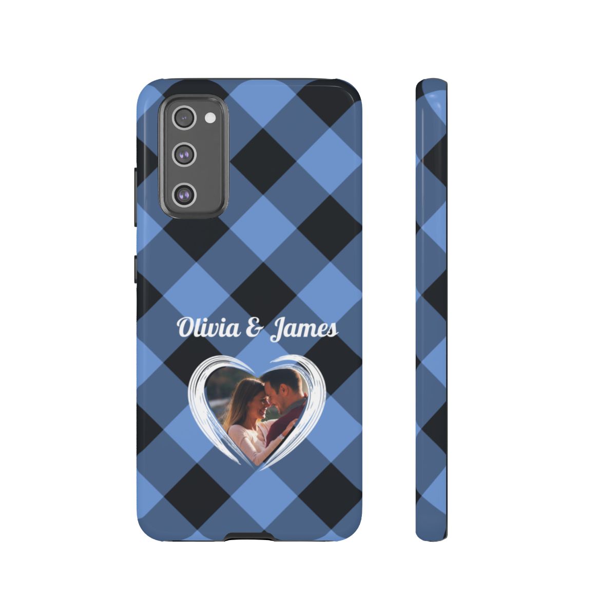 Personalized Blue Plaid Phone Case - Custom Photo & Name