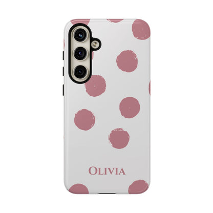 Personalized Pink Polka Dot Phone Case – Custom Name White Blush Aesthetic