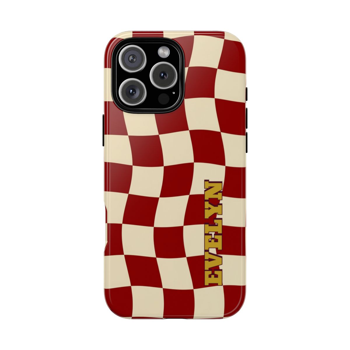 Personalized Burgundy Checkered Phone Case – Custom Name Wavy Retro Aesthetic