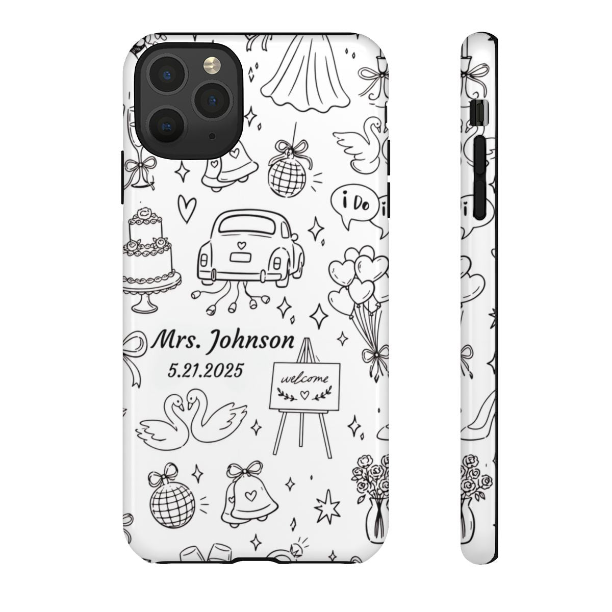 Black Wedding Phone Case – Personalized Name & Date Gift