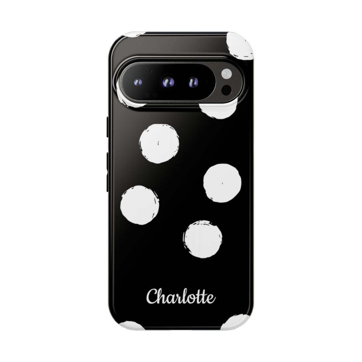 Personalized Black Polka Dot Phone Case – Custom Name Bold Monochrome Aesthetic