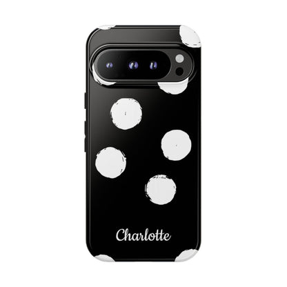 Personalized Black Polka Dot Phone Case – Custom Name Bold Monochrome Aesthetic