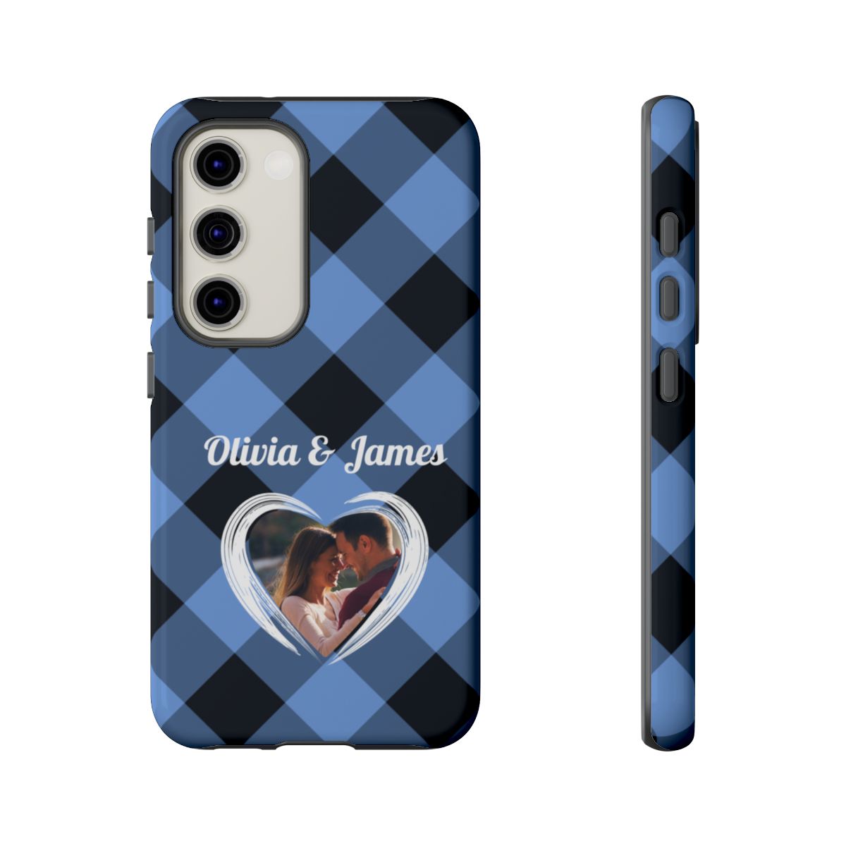 Personalized Blue Plaid Phone Case - Custom Photo & Name