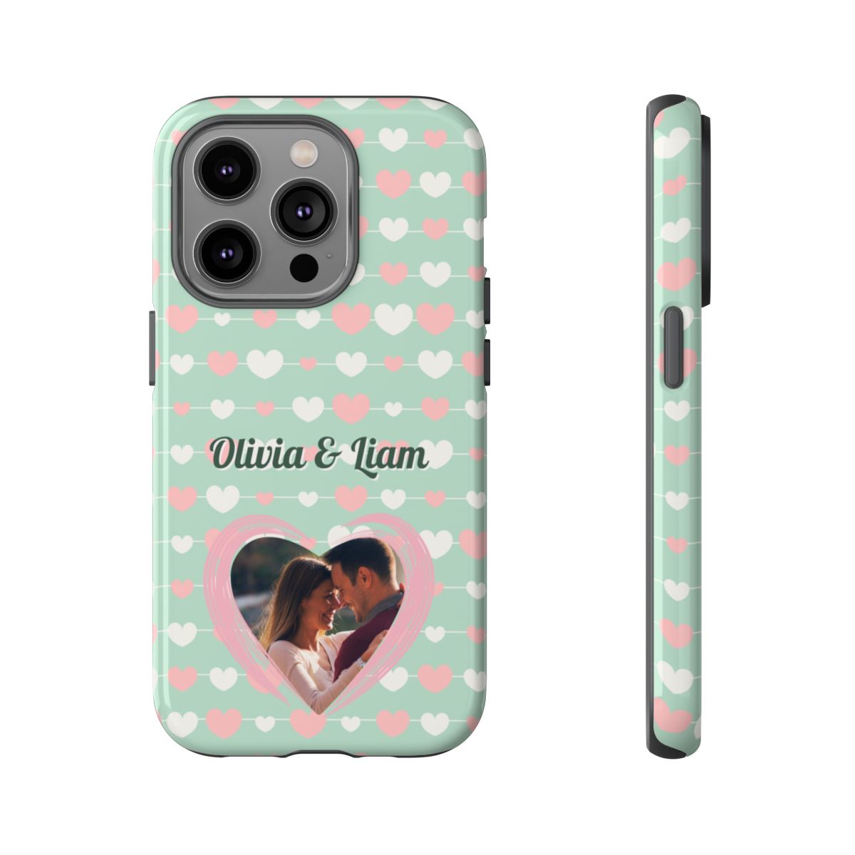 Personalized Mint Green Heart Phone Case - Custom Name and Photo