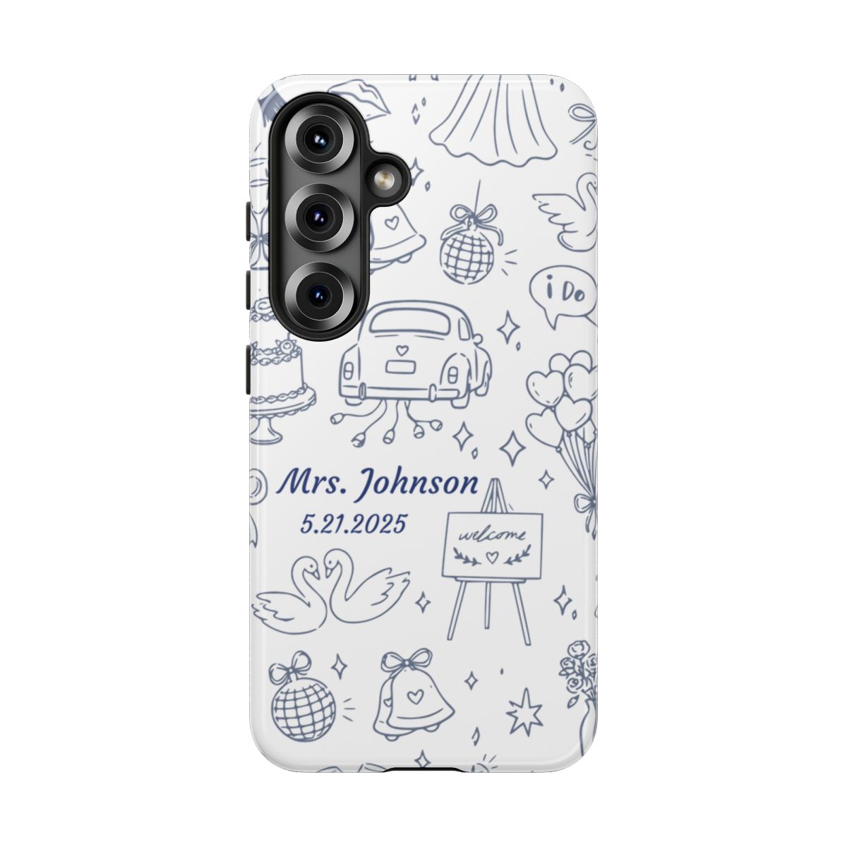 Navy Blue Personalized Wedding Phone Case – Custom Name & Date Bridal Gift
