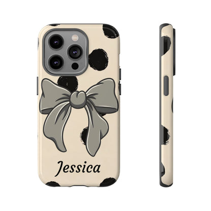 Personalized Polka Dot Bow Phone Case – Custom Name Coquette Retro Aesthetic
