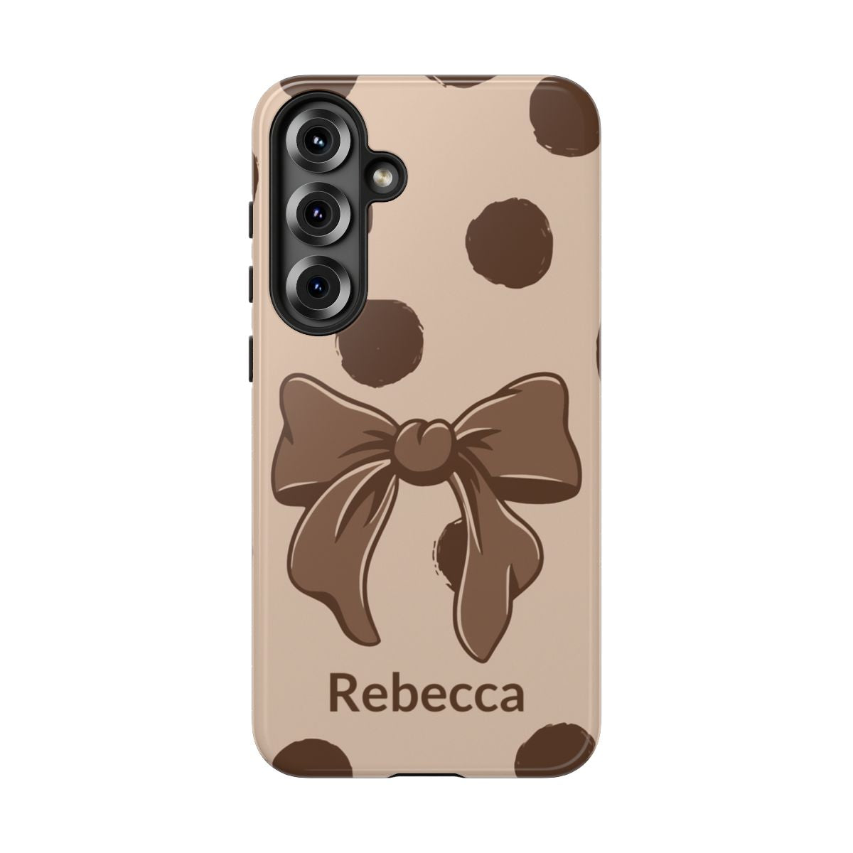 Personalized Brown Polka Dot Bow Phone Case – Custom Name Coquette Retro Aesthetic