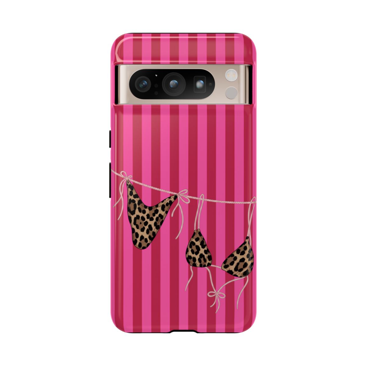 Leopard Bikini Striped Phone Case – Trendy Summer Beach Aesthetic